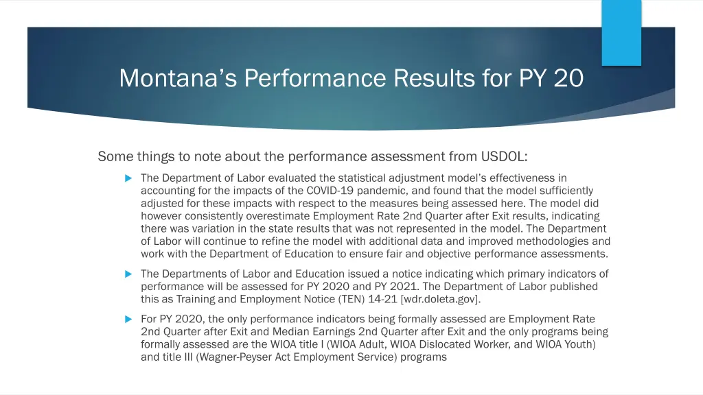 montana s performance results for py 20