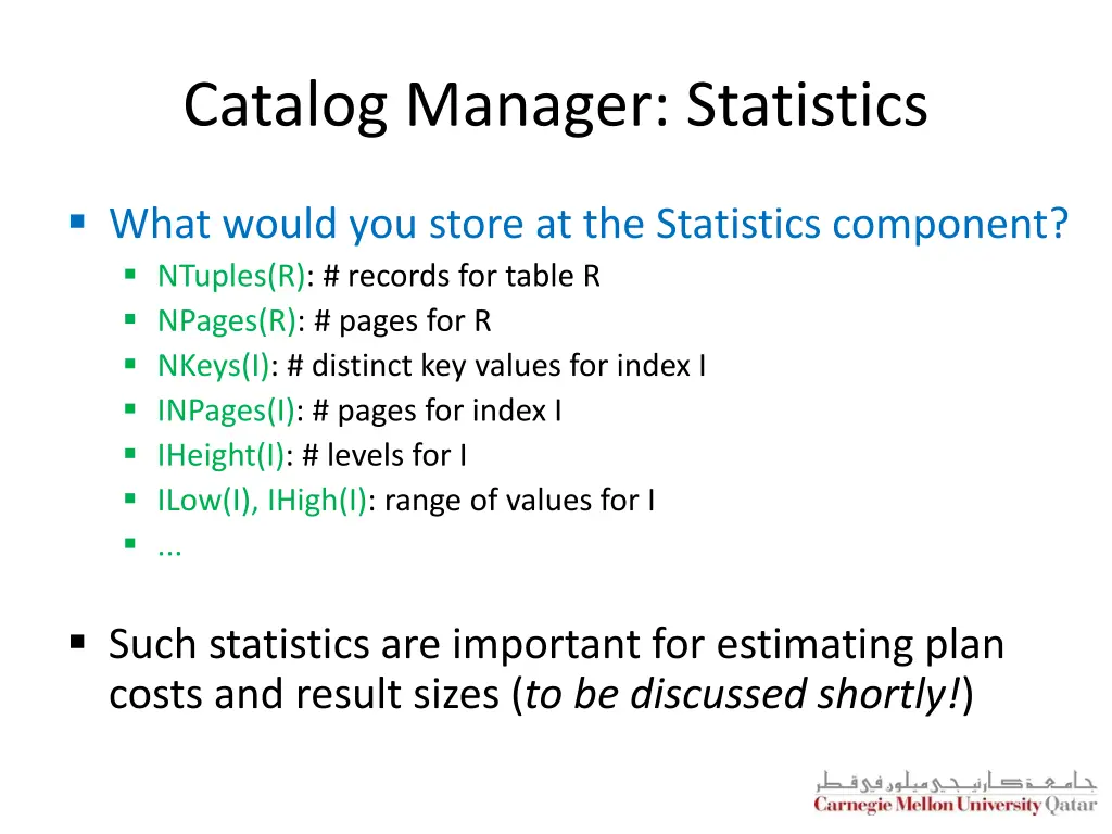 catalog manager statistics