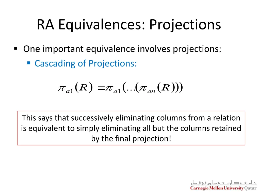 ra equivalences projections