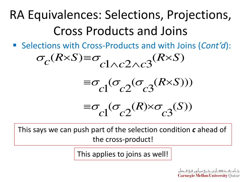 ra equivalences selections projections cross 2