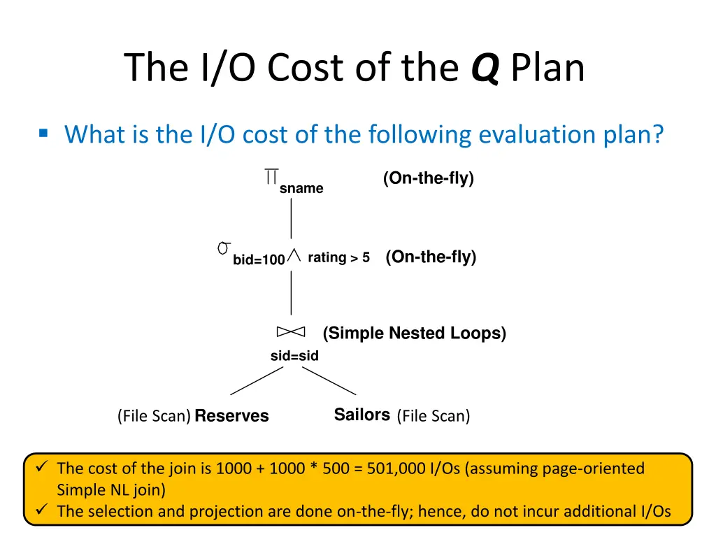 the i o cost of the q plan