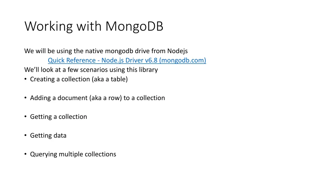 working with mongodb