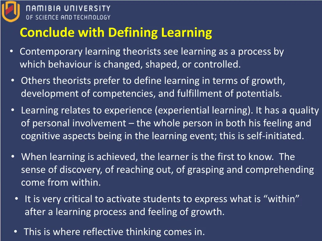 conclude with defining learning contemporary