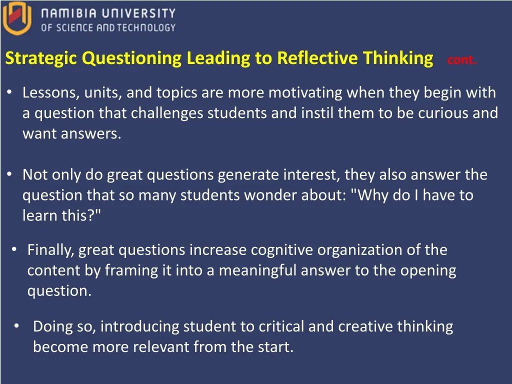 strategic questioning leading to reflective 1