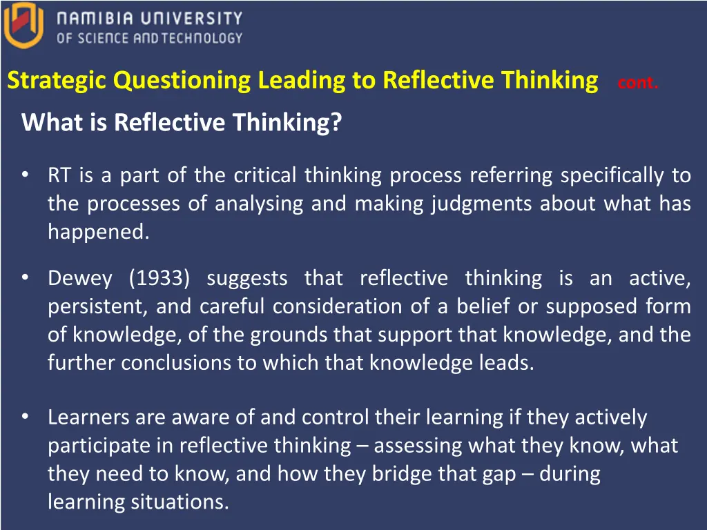 strategic questioning leading to reflective 2