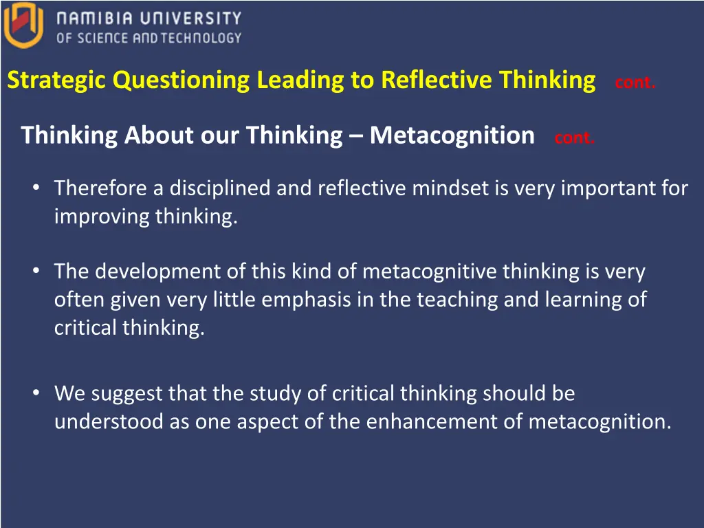 strategic questioning leading to reflective 6