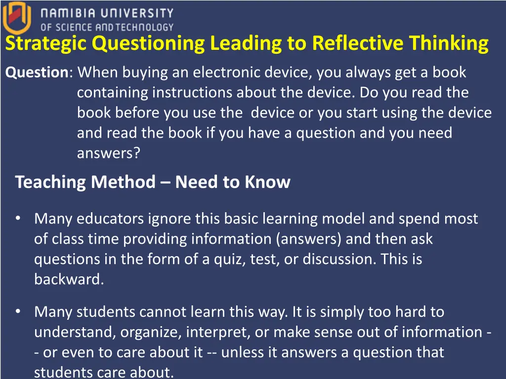 strategic questioning leading to reflective