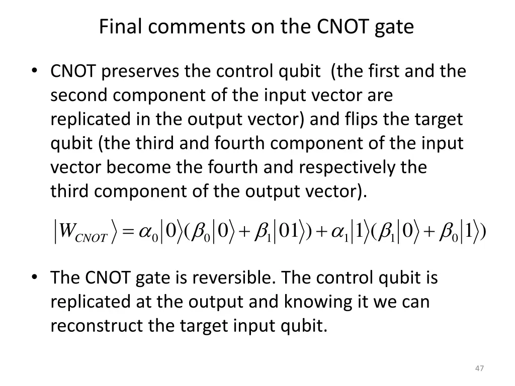 final comments on the cnot gate