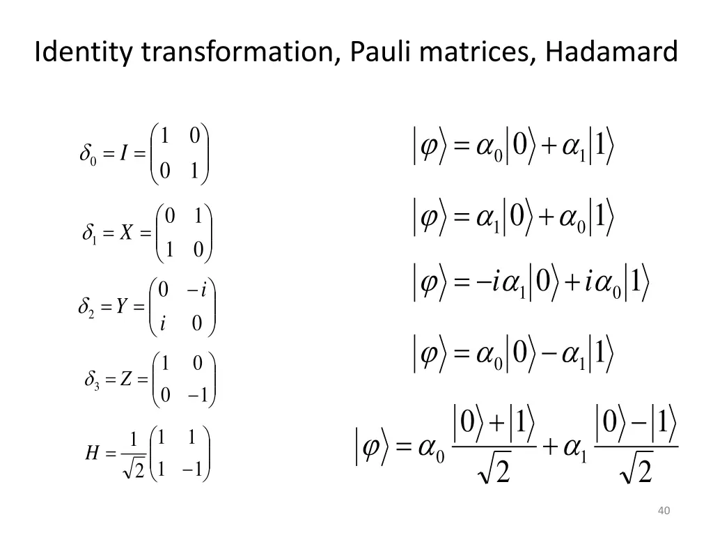 identity transformation pauli matrices hadamard