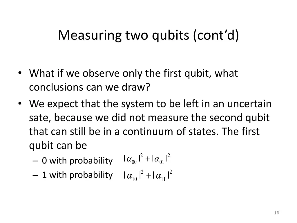 measuring two qubits cont d