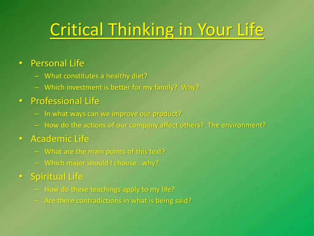 critical thinking in your life