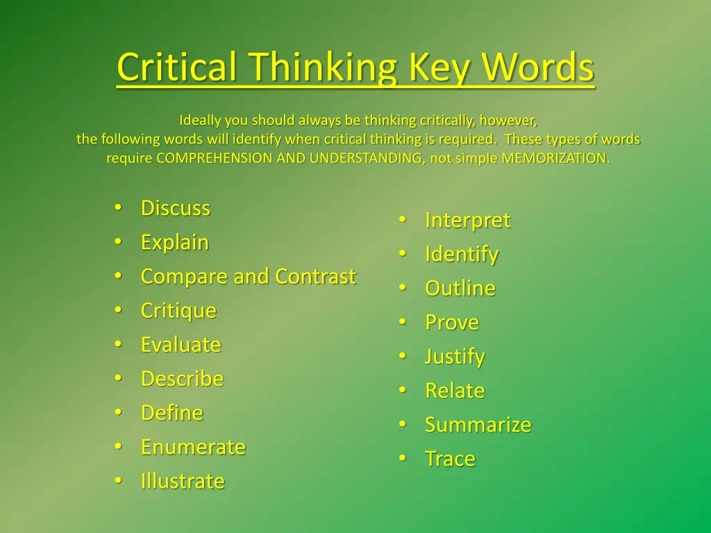 critical thinking key words