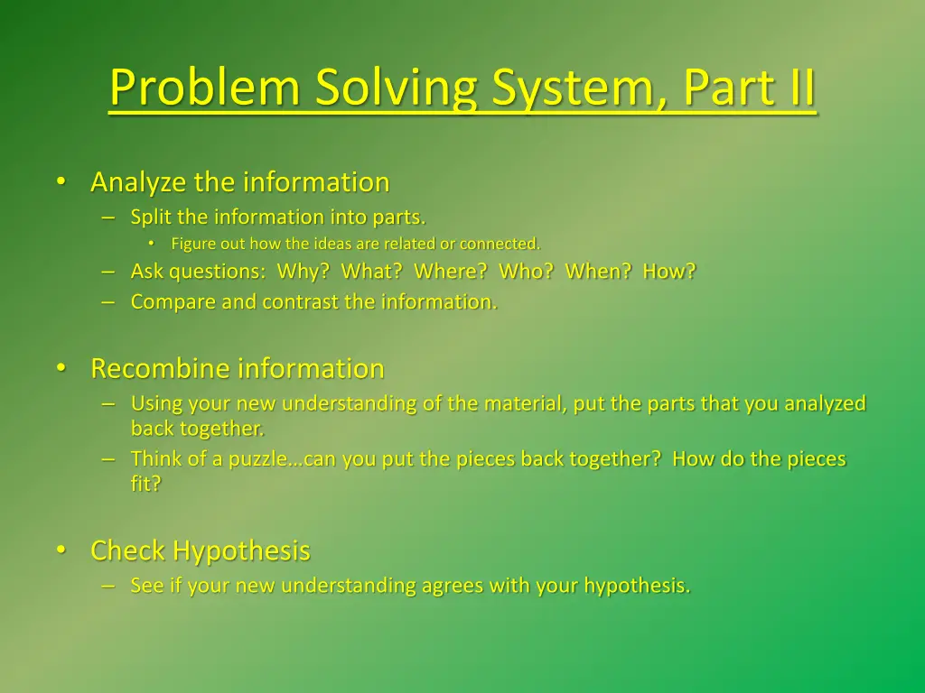 problem solving system part ii