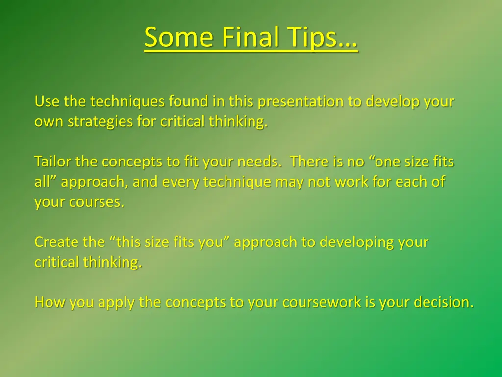 some final tips