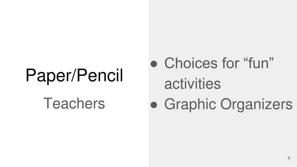 choices for fun activities graphic organizers