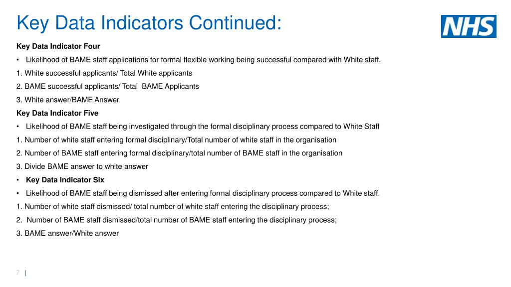 key data indicators continued