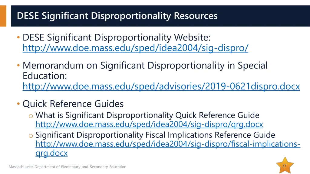 dese significant disproportionality resources