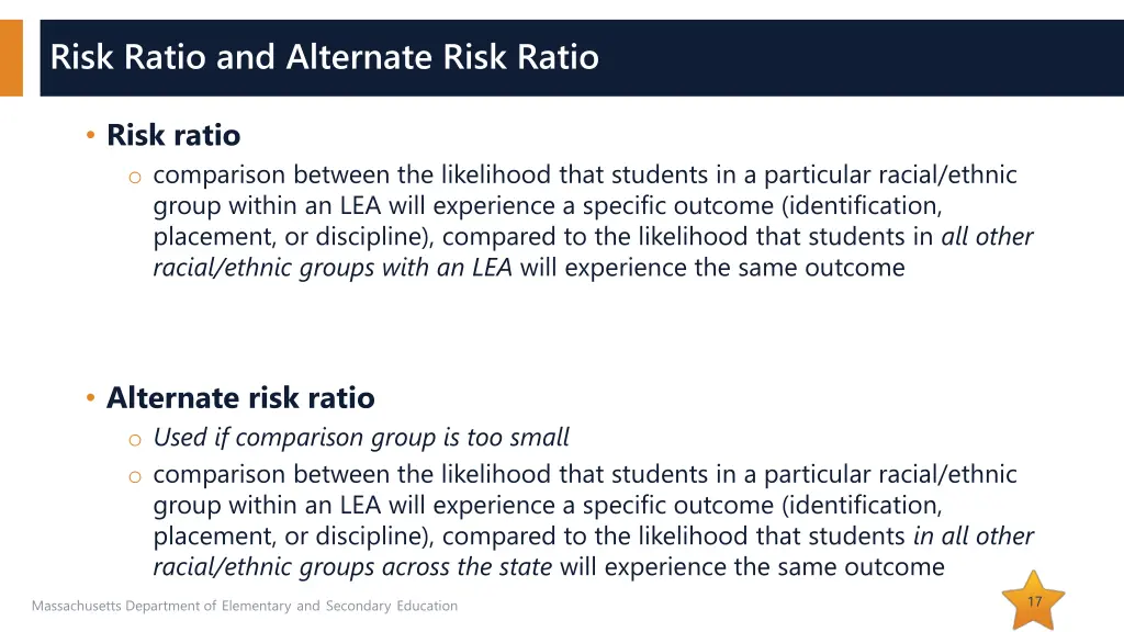 risk ratio and alternate risk ratio