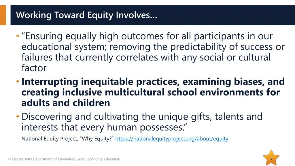 working toward equity involves