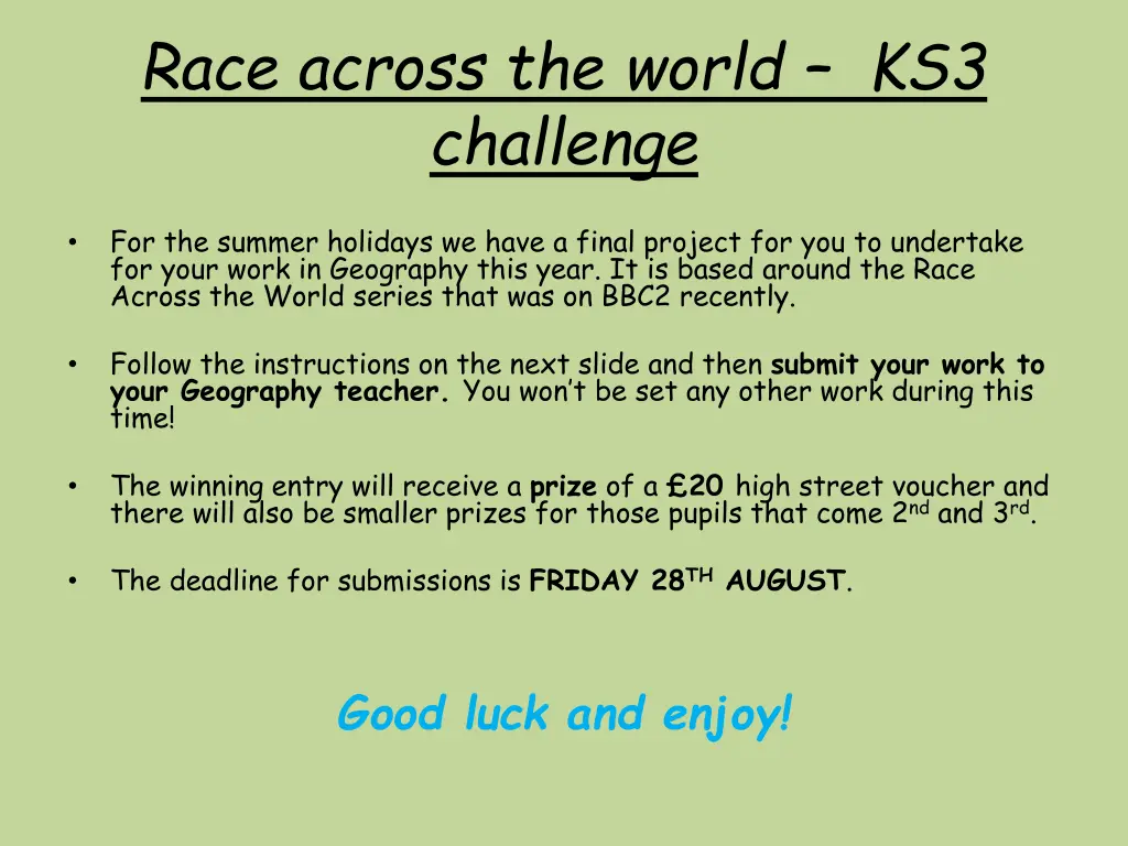 race across the world ks3 challenge