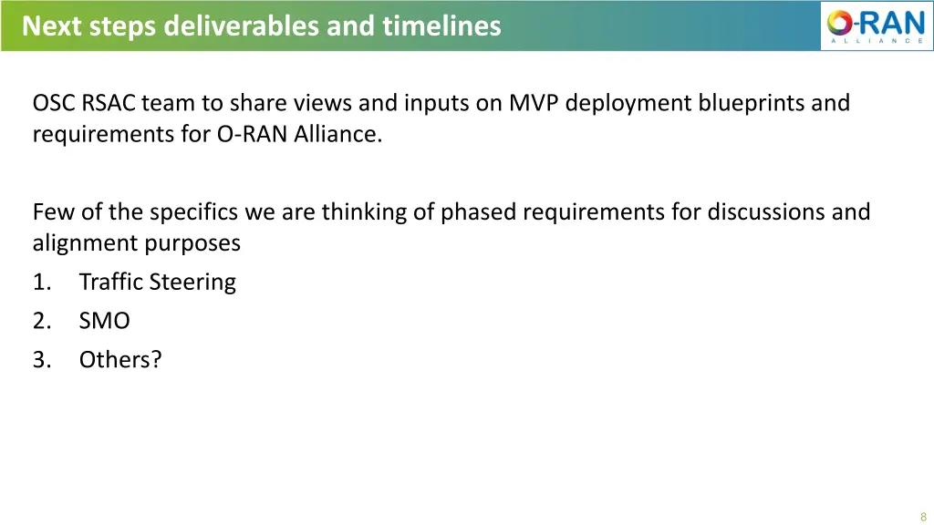 next steps deliverables and timelines