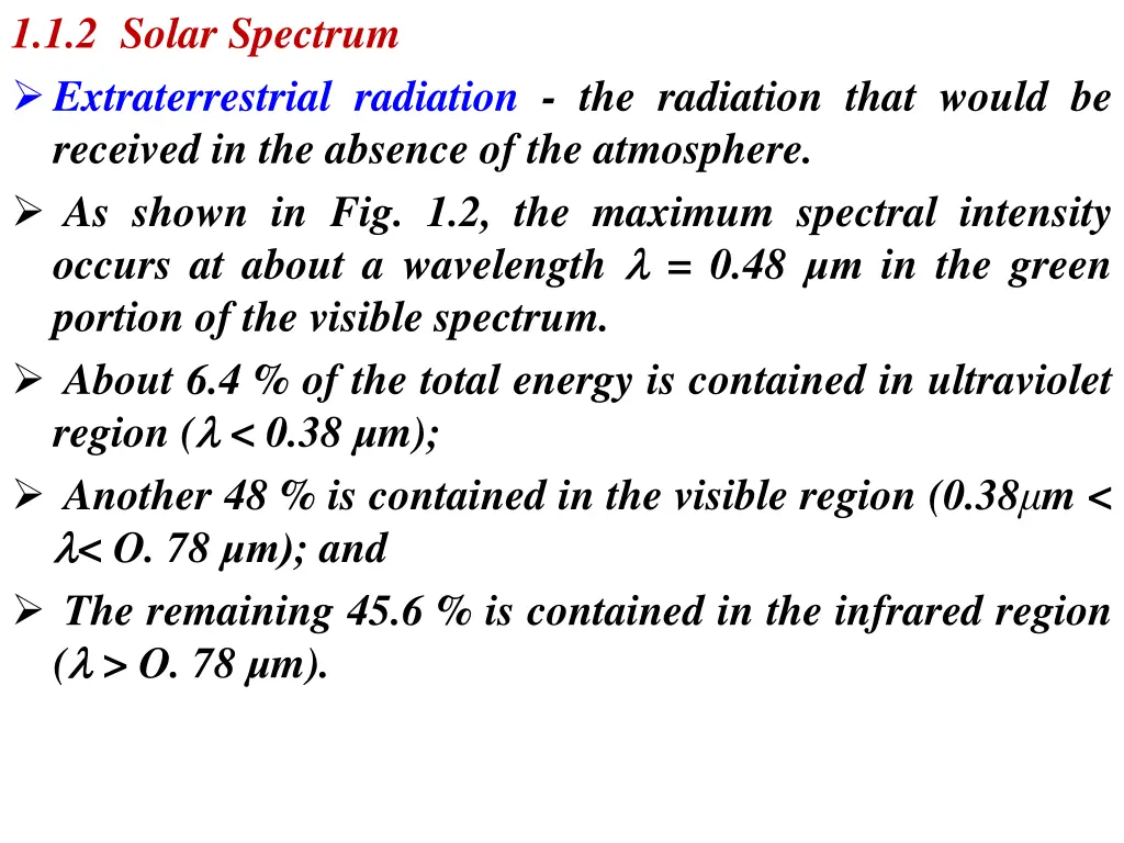 1 1 2 solar spectrum extraterrestrial radiation