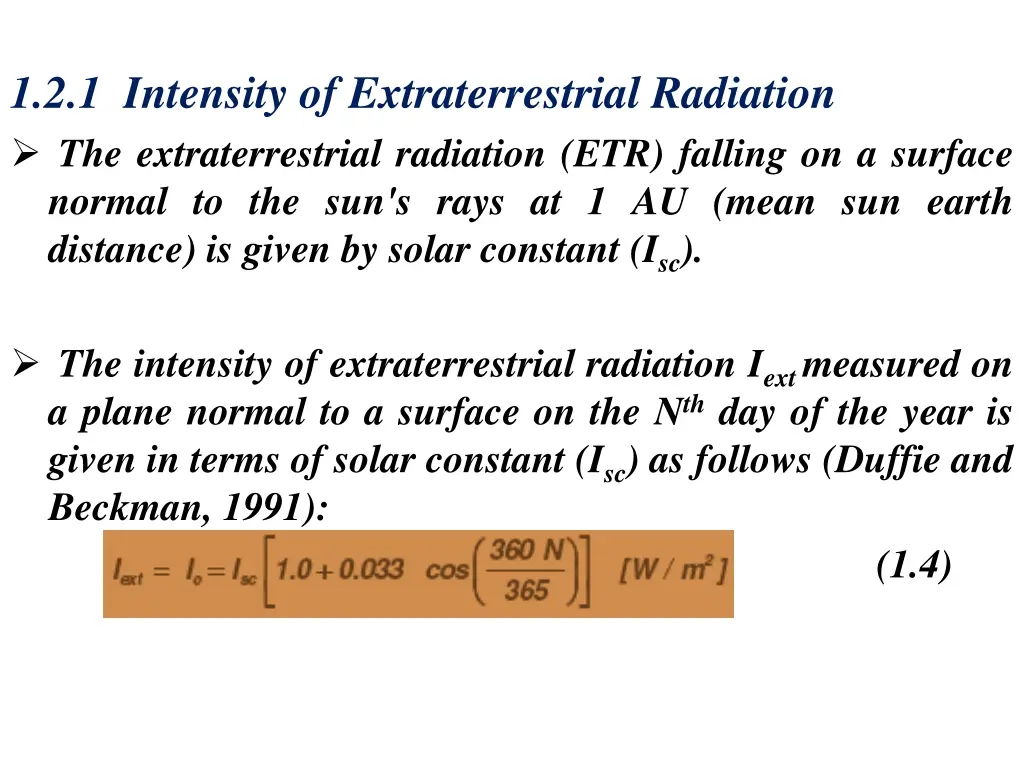 1 2 1 intensity of extraterrestrial radiation