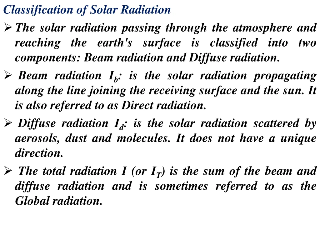 classification of solar radiation the solar