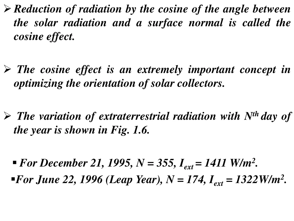 reduction of radiation by the cosine of the angle