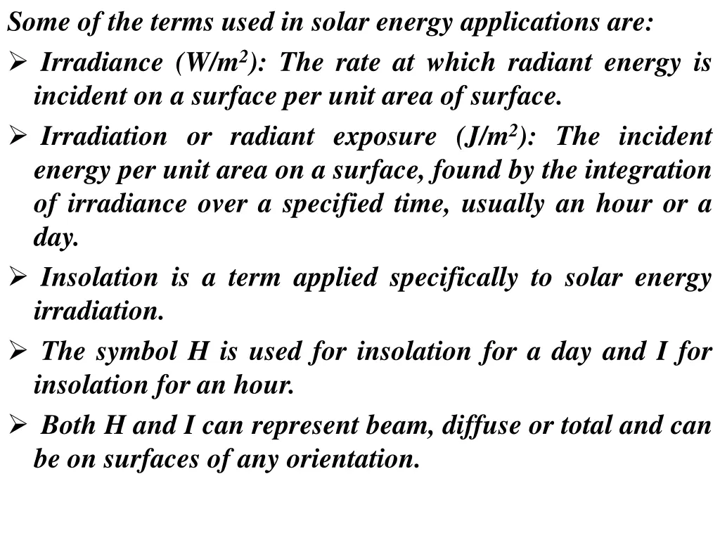 some of the terms used in solar energy