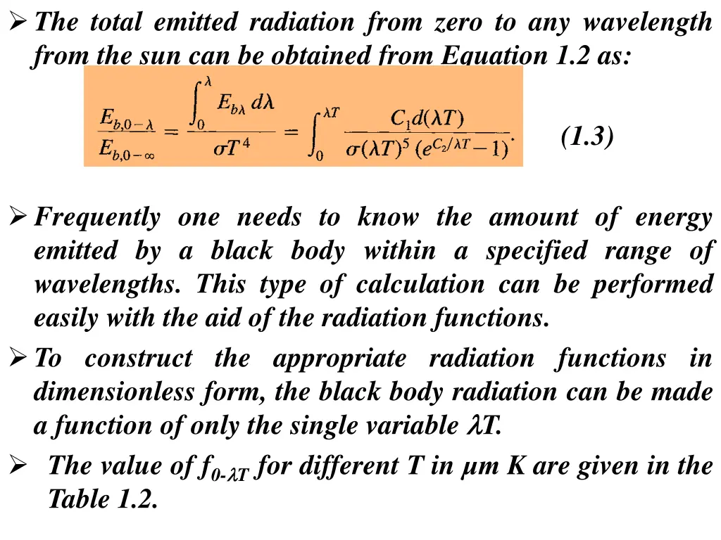 the total emitted radiation from zero