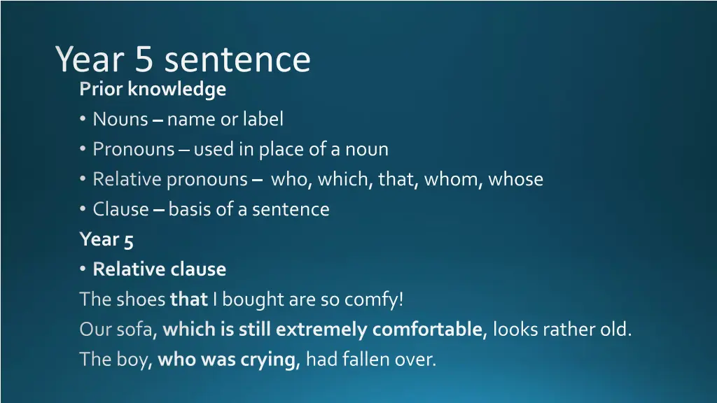 year 5 sentence prior knowledge nouns name