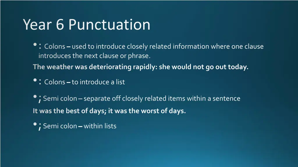 year 6 punctuation colons used to introduce