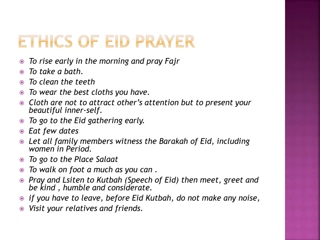 ethics of eid prayer