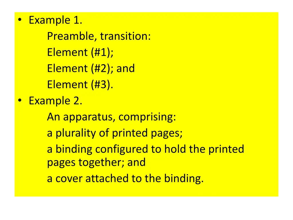 example 1 preamble transition element 1 element