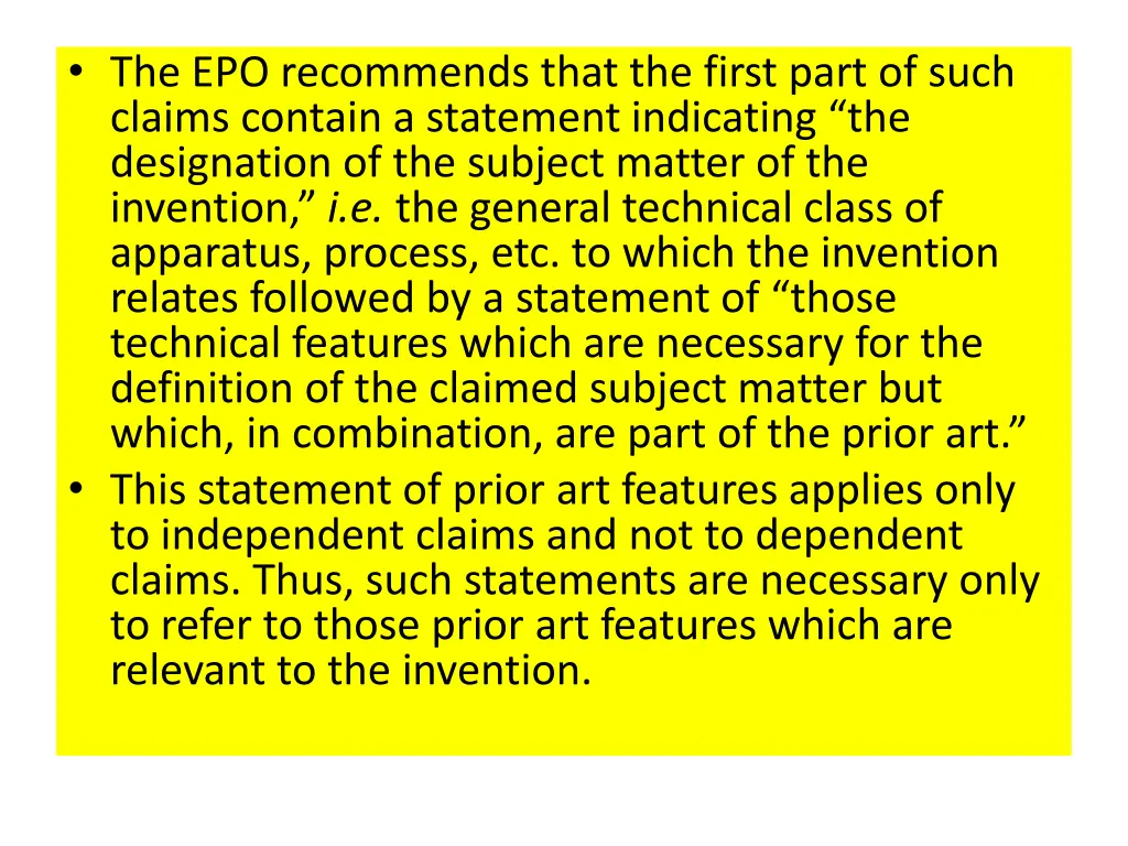 the epo recommends that the first part of such