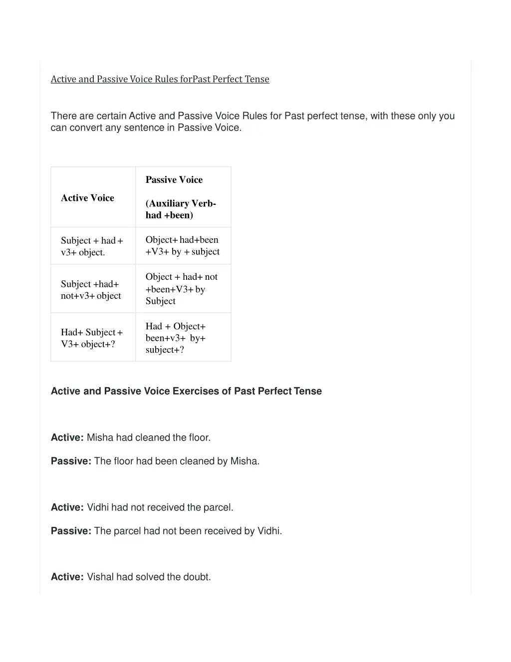 active and passive voice rules forpast perfect