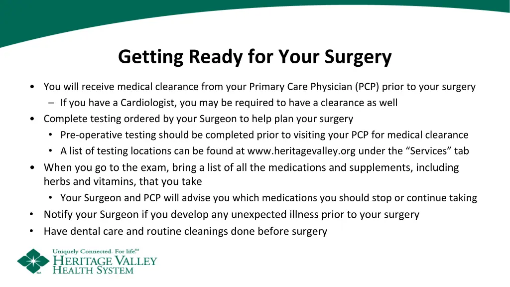 getting ready for your surgery