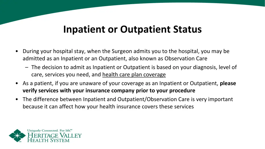 inpatient or outpatient status