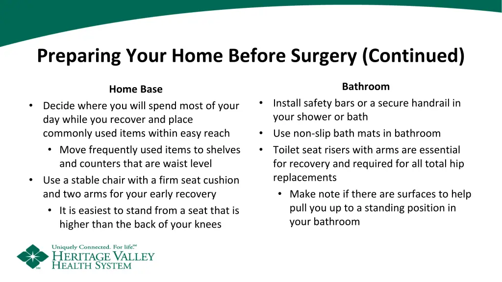 preparing your home before surgery continued