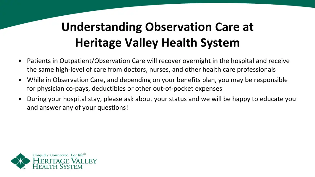 understanding observation care at heritage valley