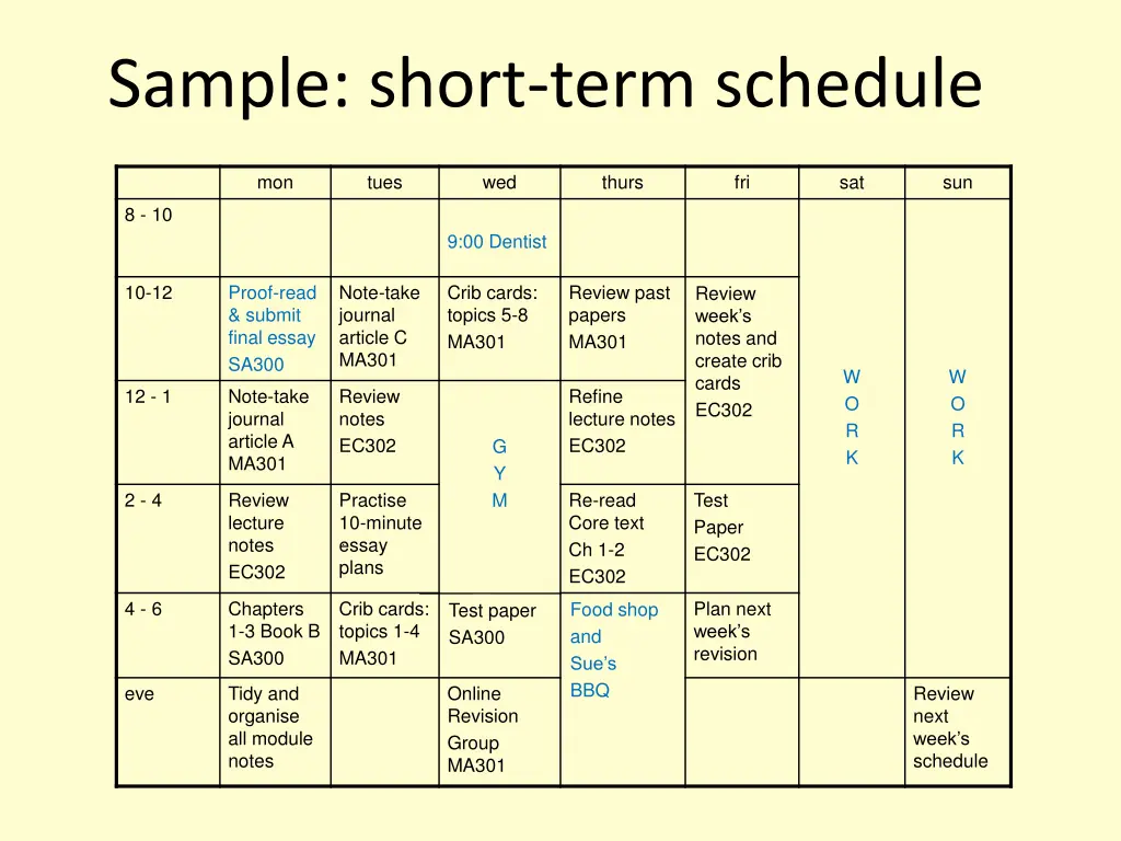 sample short term schedule