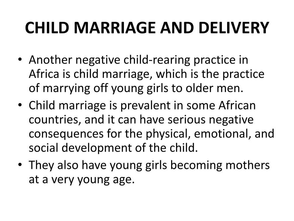 child marriage and delivery