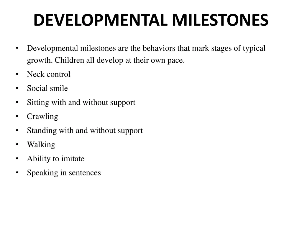 developmental milestones