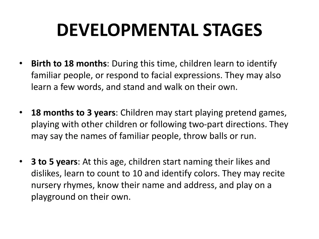 developmental stages