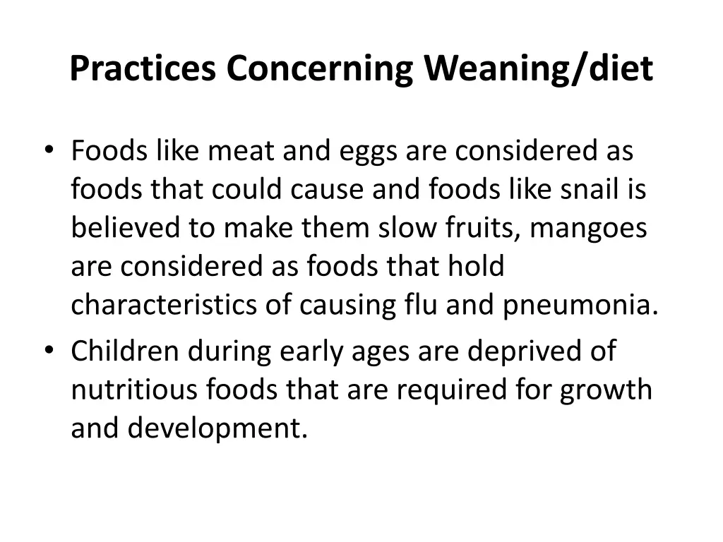 practices concerning weaning diet 1