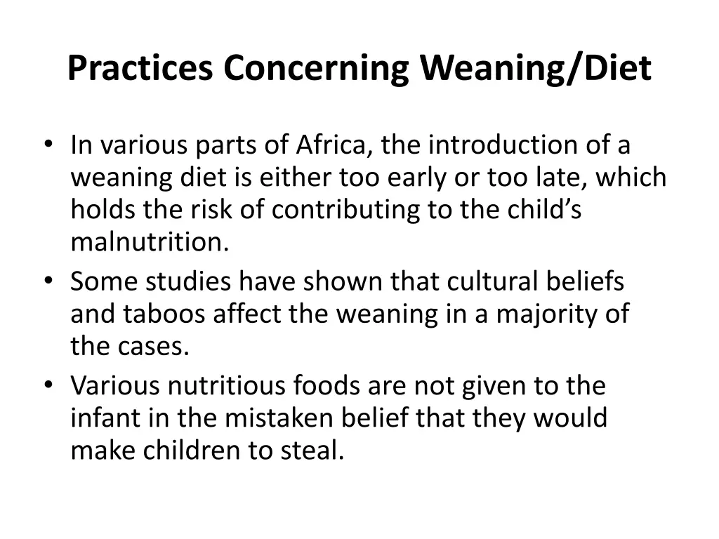 practices concerning weaning diet