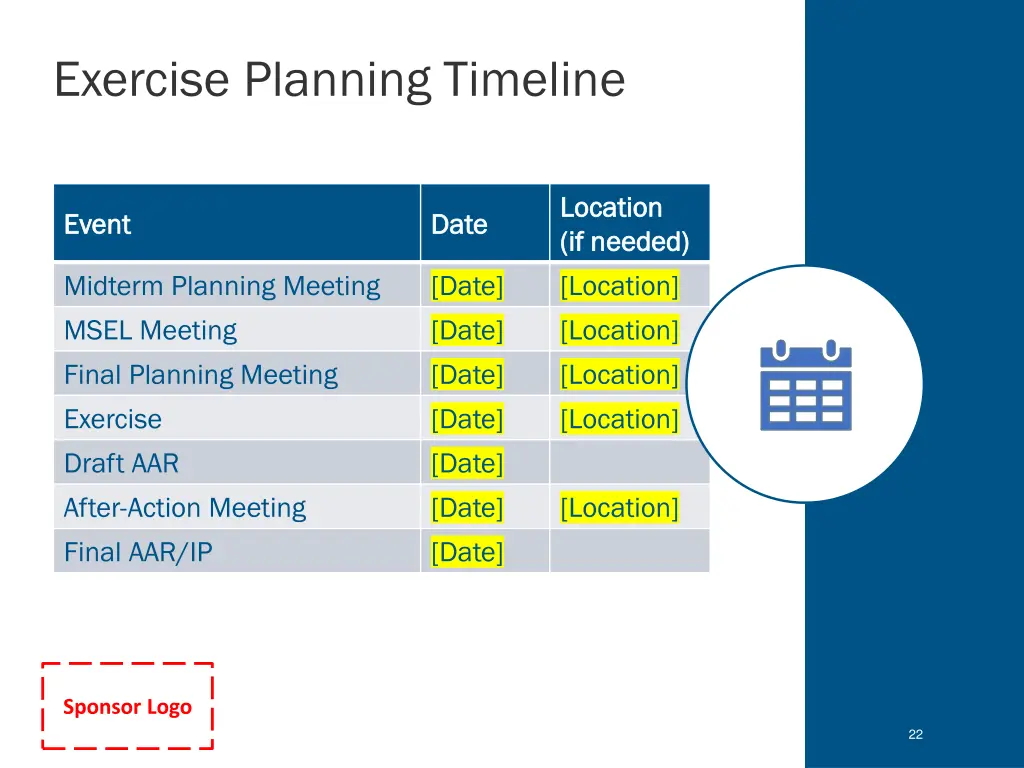 exercise planning timeline