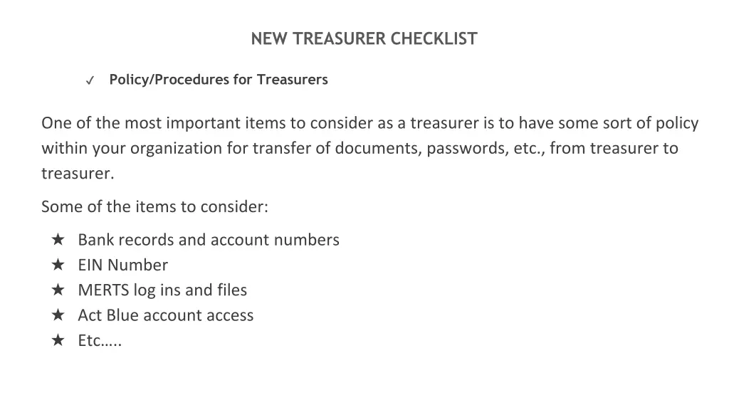 new treasurer checklist