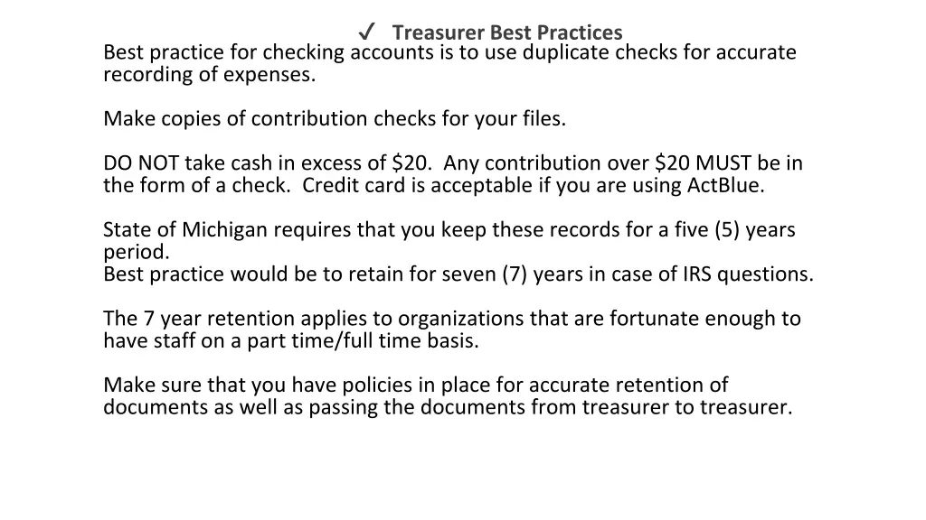 treasurer best practices